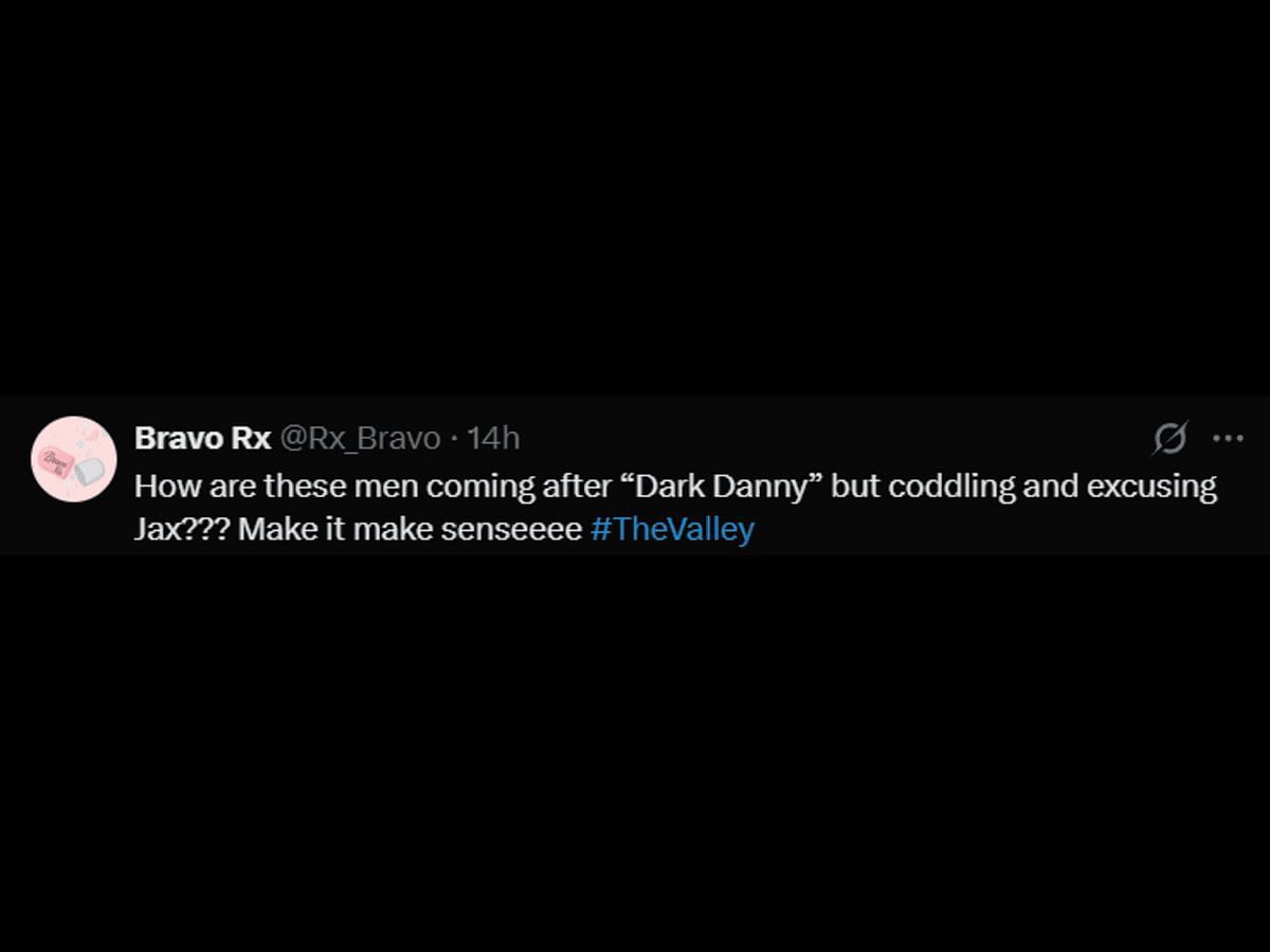 A fan of The Valley comments on the male cast members attacking Danny (Image via X/@Rx_Bravo)